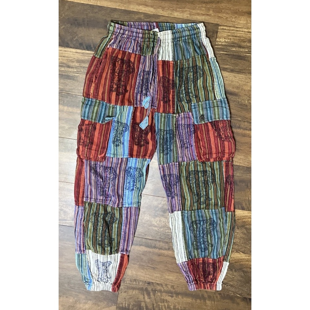 Nepal Patchwork Cotton Harem Boho Pants Multicolor Hippie Cargo Womens S
